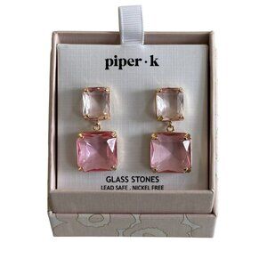 Brand New NIB Lovely Piper K. Bright Pink + Clear Stones and Gold Drop Earrings